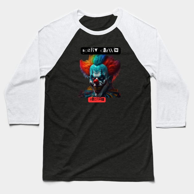 Scary Clown Alert t-shirts, clown t-shirts, t-shirts with clowns, unisex t-shirts, horror apparel, unique design, edgy fashion, clowns Baseball T-Shirt by Clinsh Online 